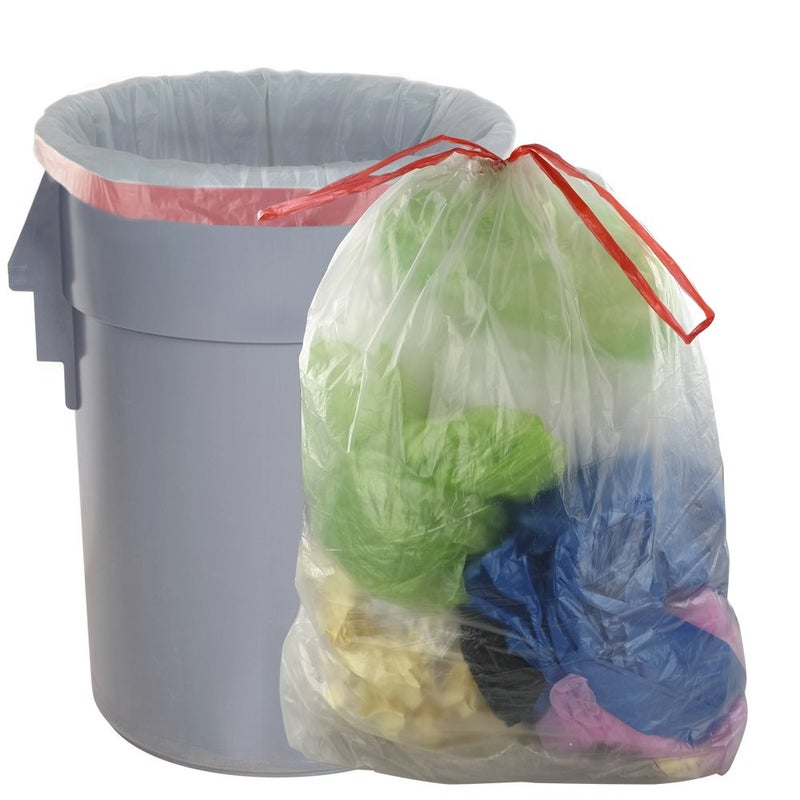 Pekky Clear Drawstring Large Trash Bags, 30 Gallon Garbage Bags, 60 Counts - Image 1